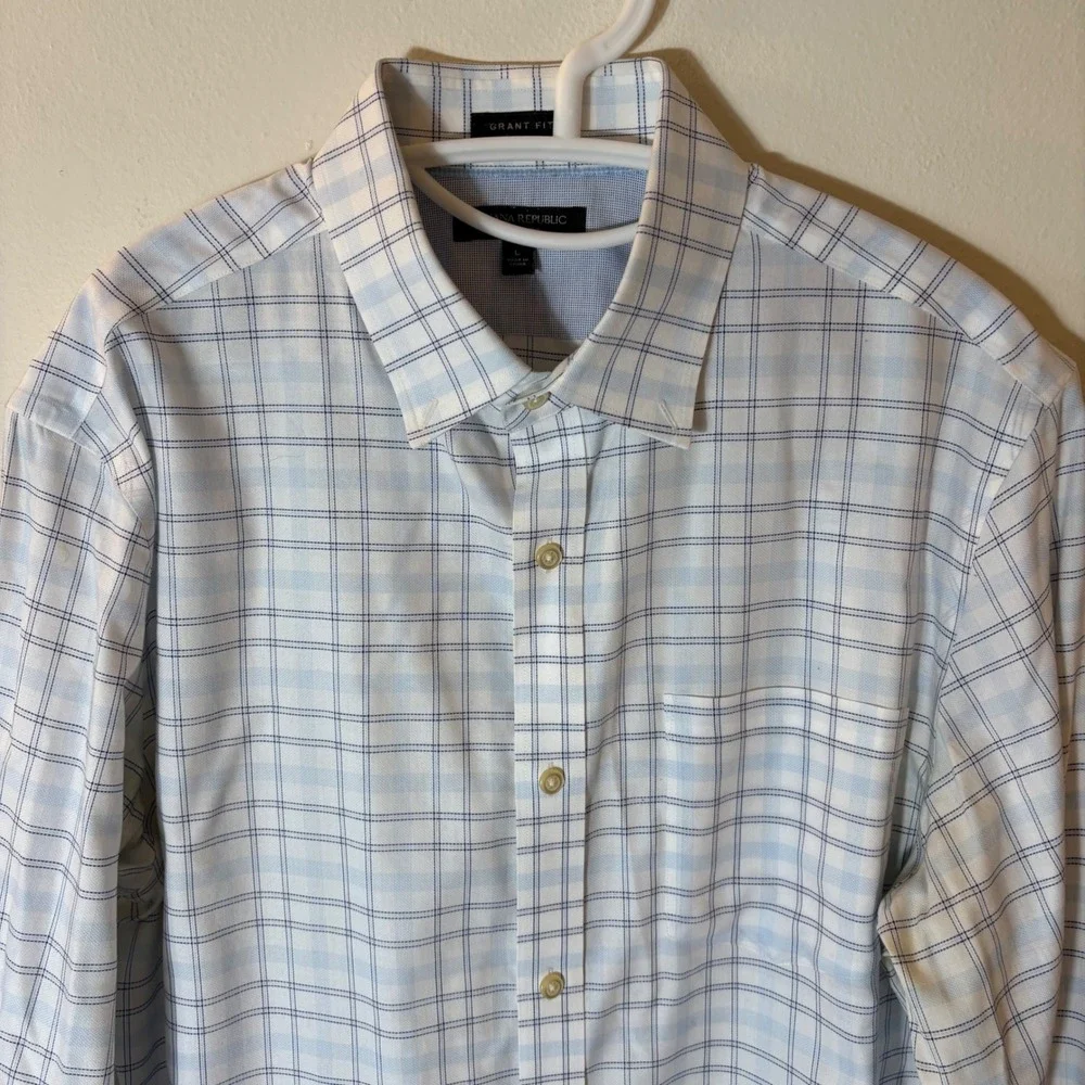 Banana Republic Grant Fit‎ Non Iron Checkered Dress Shirt Mens Size Large